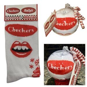 Checkers Rally's 1 Pair Crew Socks In A Christmas Ornament Size 6-12